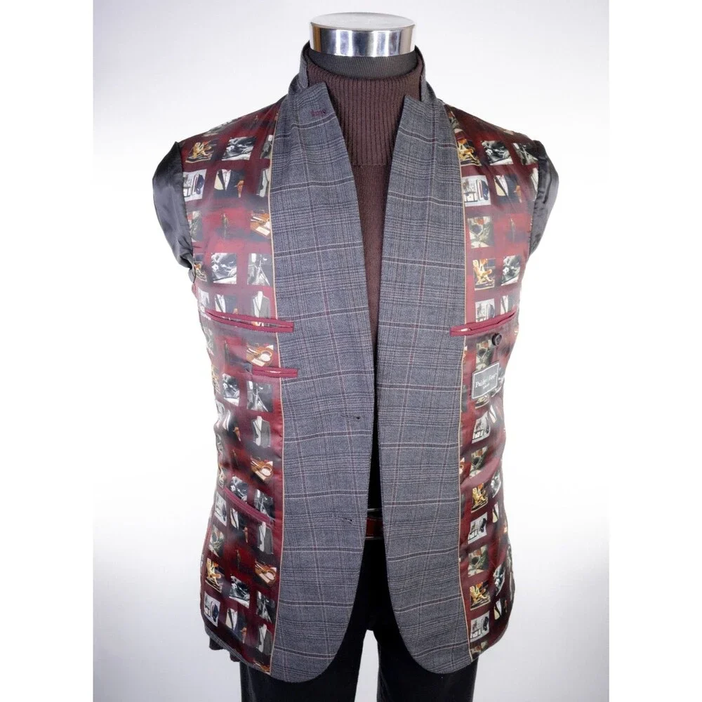 Paisley & Gray Slim Fit Blazer Sport Coat Sz 38R Two Button Plaid Gray Jacket